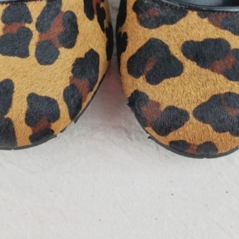 BCBGeneration leapard print real cow fur wedge shoes 6.5